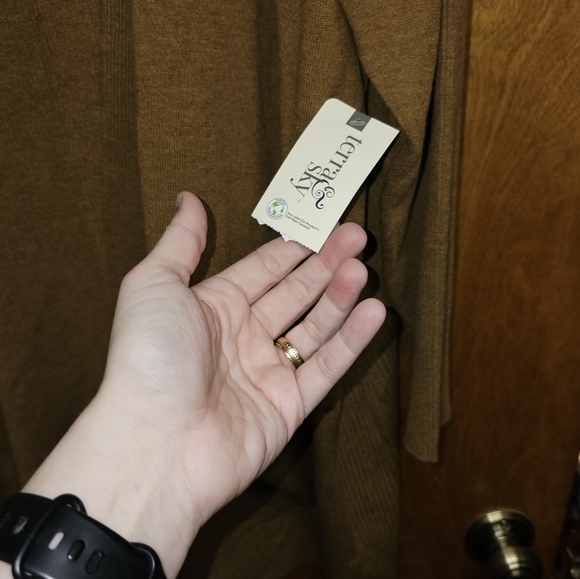 Terra & Sky Taupe/Brown Color Open Front Cardigan Sweater - Front Pockets - Picture 5 of 5